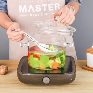 Transparent Glass Cooking Pot with Lid