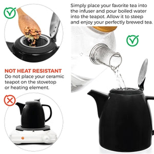 Drago Black Ceramic Teapot With Infuser 37oz